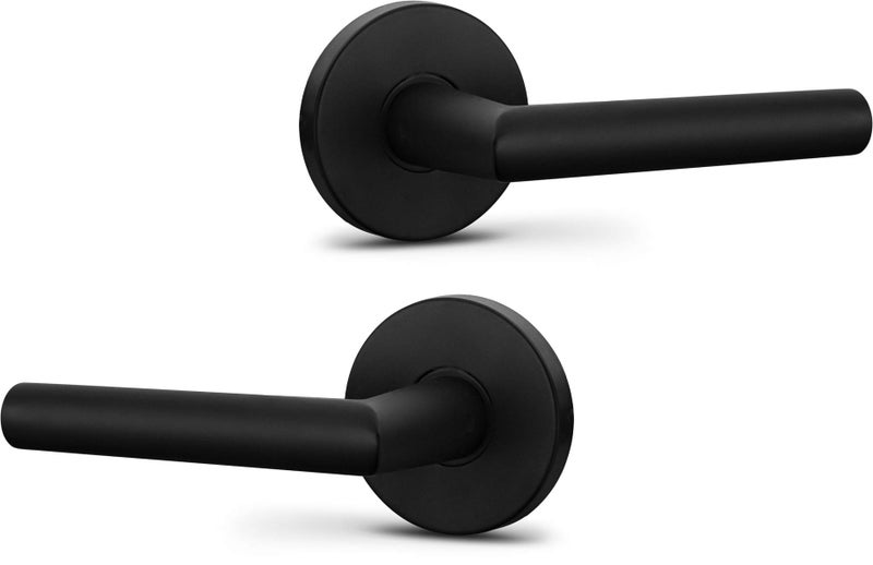 Berlin Modisch Dummy Lever Door Handle Pack of 2 Sleek Round Non-Turning Single Side Pull Only Lever Set [for Closet or French Doors] Heavy Duty - Iron Black Finish - Image 1